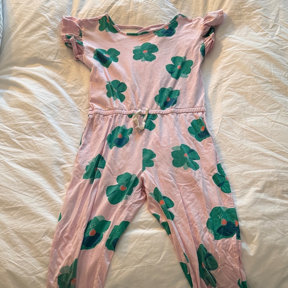 Tea Collection ruffle sleeve Floral Pink and Green Long Jumpsuit Size 12
